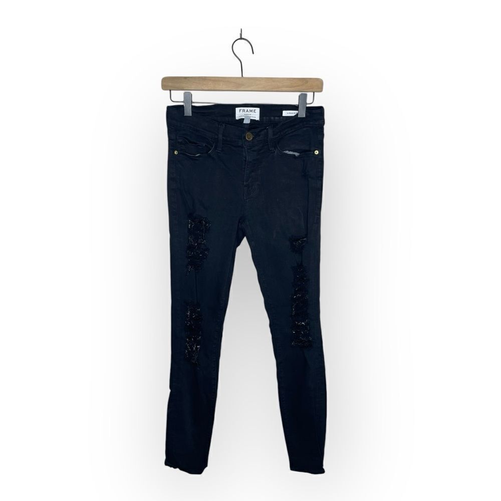 FRAME Denim Le Skinny Distressed Black Jeans Size 27